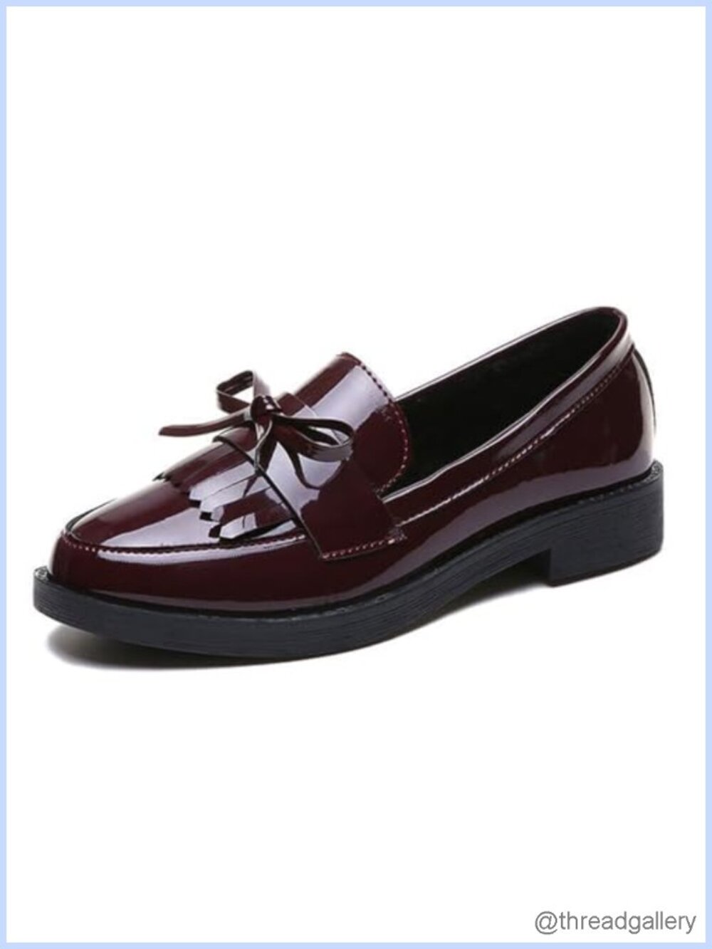 Women's Patent Leather Tassel Loafers Low Chunky Block Heel Bow Slip-On Dress